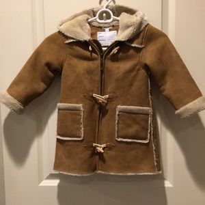 Jarcardi Paris kids faux shearling coat toggle buttons/zip hood pockets size 4a